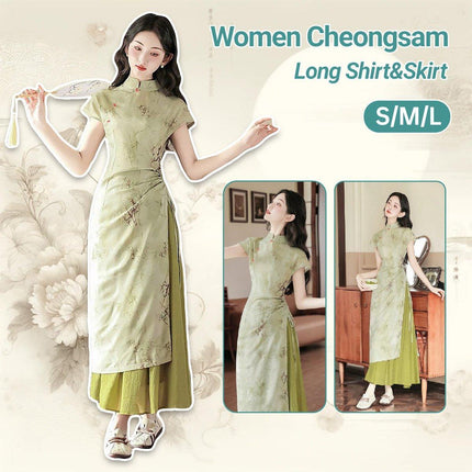 New Chinese Style Green Cheongsam Dress Daily Wear Modern Improved Dresses