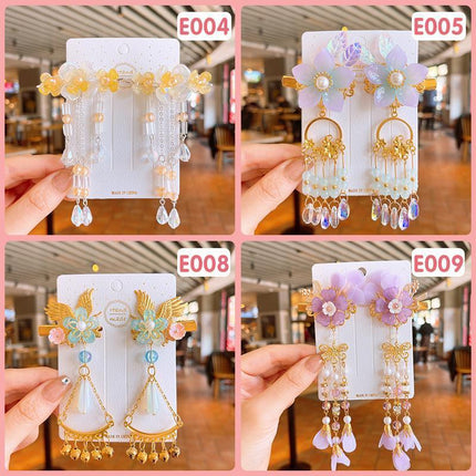 2Pcs Hanfu Flower Hair Clip Pearl Tassel Butterfly Hairpin Female/Children Party - Aimall