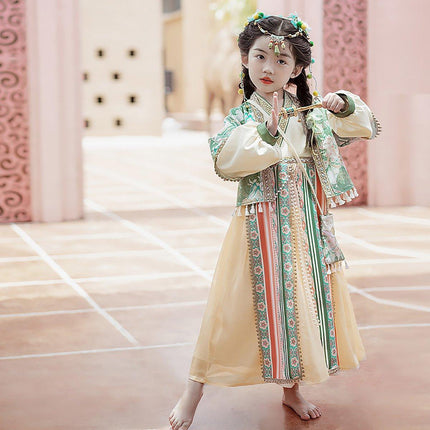 Ethnic Style Girls Hanfu Dress Set Chinese Traditional Colourful Clothing