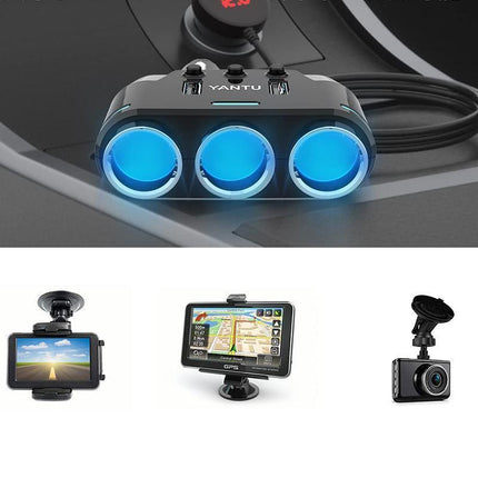 3 Way Multi Car Cigarette Lighter Socket Splitter Dual USB Charger/Power Adapter - Aimall
