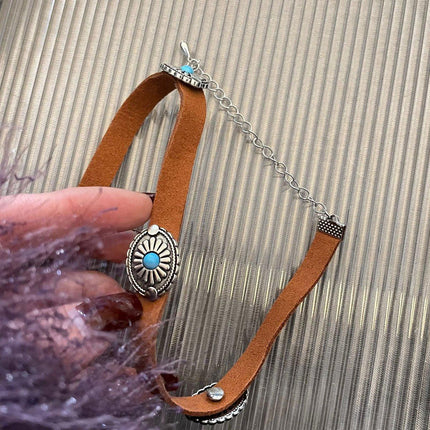 Brown Leather Rope Necklace Vintage Style Choker Women Elegant Fashion Jewelry