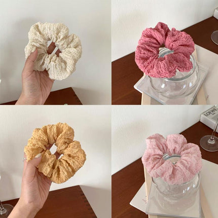 Chic Korean Style Ruffled Scrunchies Soft Cream Fluffy Hair Band Hairstyle Women - Aimall