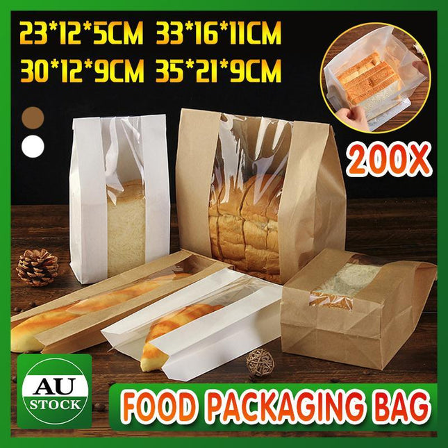 Takeaway Storage Baking Bread Bag Toast Food Packaging Bag Kraft Paper Bag White - Aimall