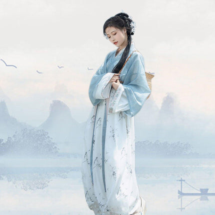 Womens Hanfu Blouse Ink Wash Guofeng Waist Top Eight Panel Skirt Daily Wear