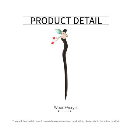 Chinese Style Wooden Hairpin Green Leaves Red Beads Hanfu Headdress