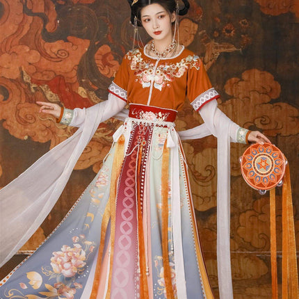 Hanfu Female Chinese Style Waisted Three-Piece Dress Spring Summer Colourful