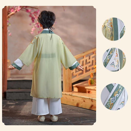 Kids Boys Hanfu Suit Top and Pants Embroidered Lace Up Bag Tassel Chinese Style - Aimall