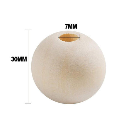 50 x 30mm Round Wood Bead Natural Unpainted Unfinished Wooden Beads Ball Spacer - Aimall