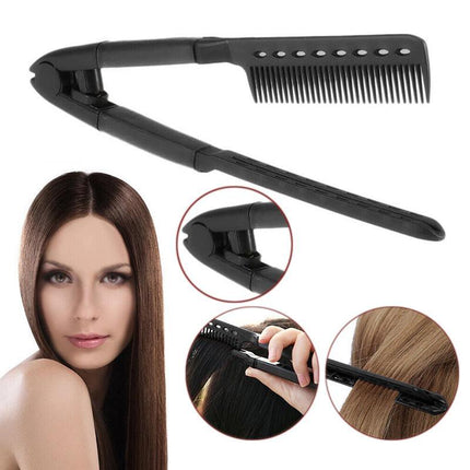 Folding Styling V Comb Hair Straightener Hairdressing Salon Straightening Brush - Aimall