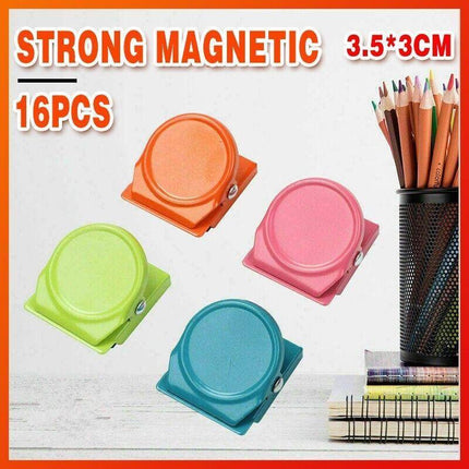 16 Magnetic Clips Fridge Strong Magnet Metal Clamp Note Photo Hanger Holder Hook - Aimall