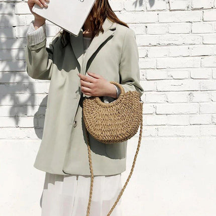 Half Round Woven Beach Bag Holiday Handbag Summer Tote for Travel and Shopping