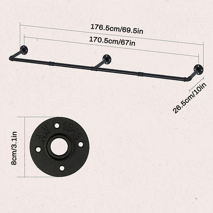 Industrial Pipe Wall Mounted Clothing Rack Display Factory Style Hanger Storage