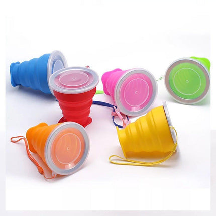 6PCS Portable Silicone Folding Travel Cups 200ml with Lid for Outdoor Camping