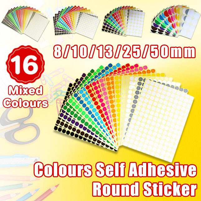 8mm to 50mm Round Dot Stickers Coloured Paper Labels Circles Dot Adhesive Sticky - Aimall