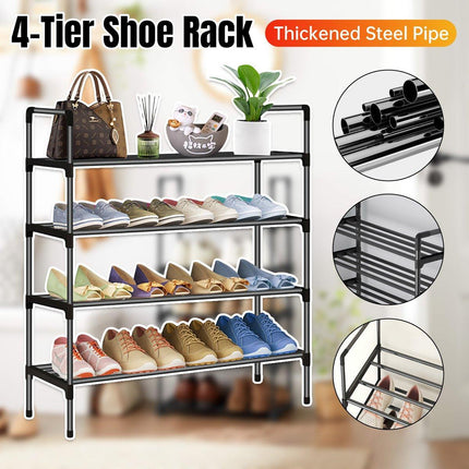 4-Tier Metal Shoe Rack Organizer Dustproof Shoe Cabinet Storage Shelf for Home