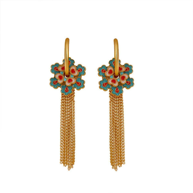 New Chinese Tassel Heart Flower Earrings Women Elegant Dangle Drop Fashion