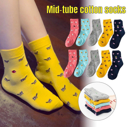 Cute Cat Design Women Cotton Socks Fun Cartoon Cute Tube Socks for Casual Wear