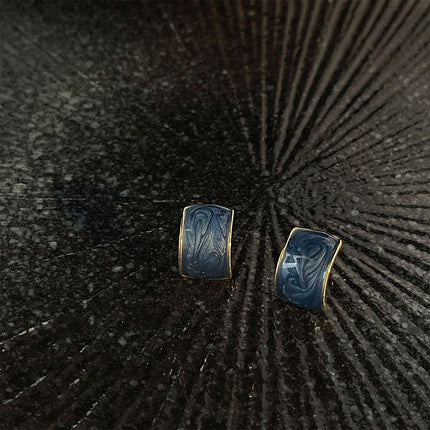 Elegant Geometric Halo Blue Vintage Stud Earrings Fashion Jewelry for Women