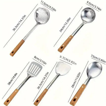 5pcs Stainless Steel Spatula Soup Spoon Kitchenware Set for Household Cooking