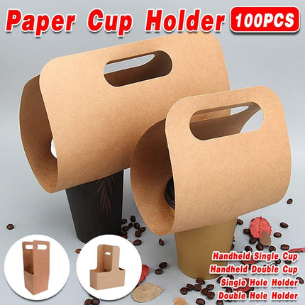 100pcs Kraft Paper Cup Holder Portable Coffee Drink Carrier Reusable Storage
