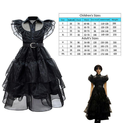 The Addams Family Cosplay Wednesday Masquerade Dress Dancing Black Party Costume - Aimall
