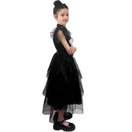 The Addams Family Cosplay Wednesday Masquerade Dress Dancing Black Party Costume - Aimall