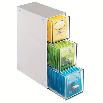 Storage Box 3Drawers DIY Desktop Plastic Transparent Coffee Sugar Jewelry Box