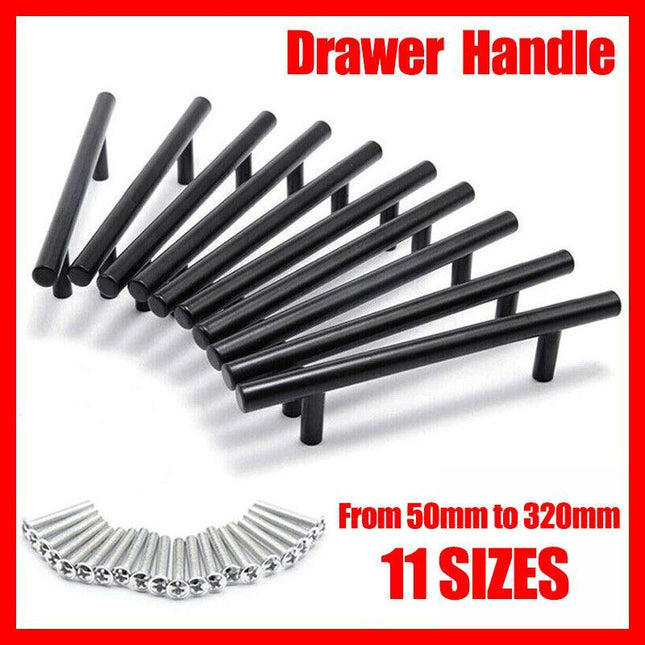 5PCS Black Kitchen Cabinet Door Handles Stainless Steel Door Drawer Pull T Bar - Aimall