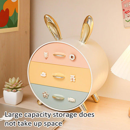 Large Multi-functional Makeup Storage Organizer Rabbit Decor Drawer Cosmetic Box