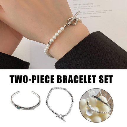 2PCS Luxury OT Buckle Bracelet Set Fashion Jewelry Women High-grade Design
