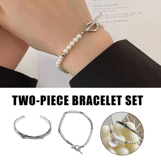 2PCS Luxury OT Buckle Bracelet Set Fashion Jewelry Women High-grade Design