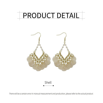 Shell Tassel Earrings Court Style Geometric Scalloped Design Fashion Jewelry