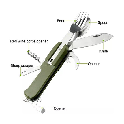 6in1 Portable Folding Knife Fork Spoon Set Outdoor Multi Functional Tableware