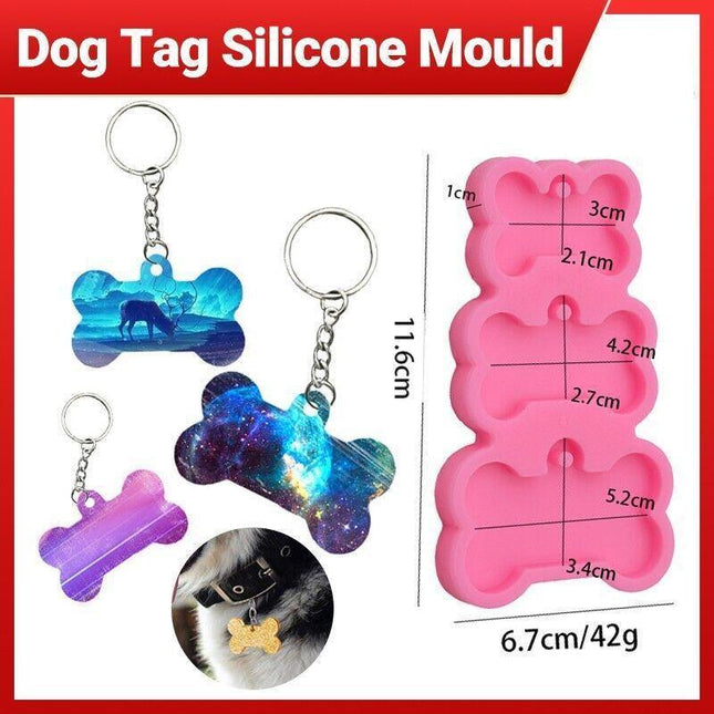 3 Size Silicone Dog Tag Charm Mould Set Diy Keychain Resin Epoxy Bone Shape Mold - Aimall