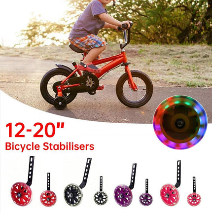 12-20 Inch Kids Bike Training Wheels Silent Flashing PVC Stabilizer Auxiliary