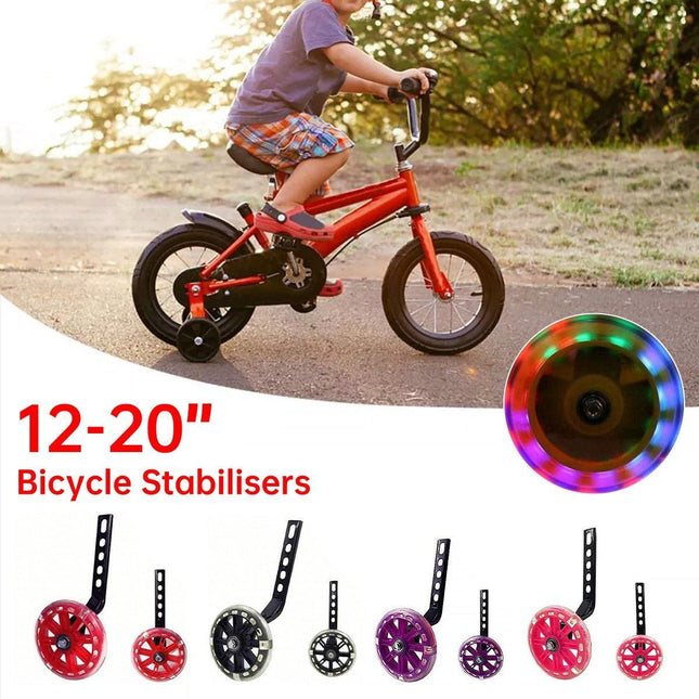 12-20 Inch Kids Bike Training Wheels Silent Flashing PVC Stabilizer Auxiliary