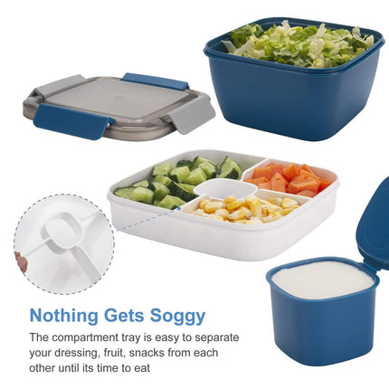 Blue Double Layer Salad Box Bento Box Lunch Box with Compartments for Food