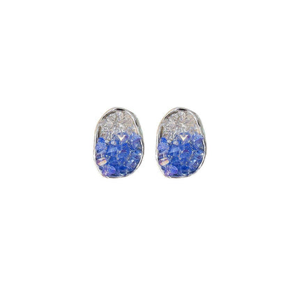 Retro Blue Crystal Earrings Fashion Jewelry Sea Salt Silver Needle Design