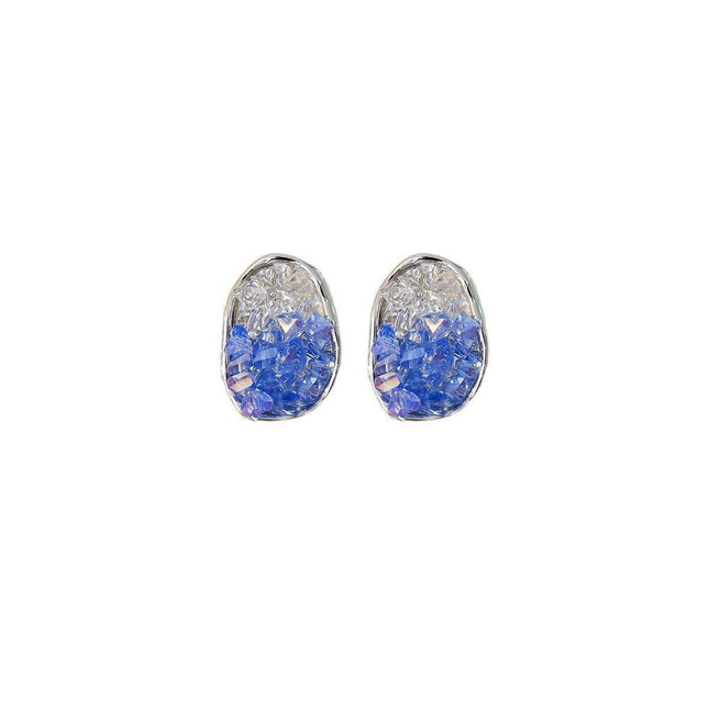 Retro Blue Crystal Earrings Fashion Jewelry Sea Salt Silver Needle Design