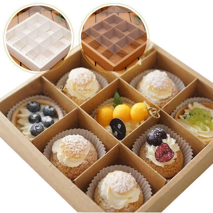 Clear Plastic Nine-grid Cake Box Pack of 10 Storage Containers High Quality