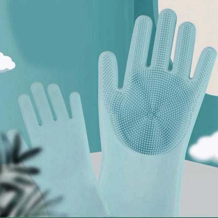 Magic Gloves Dish Washing Silicone Rubber Scrubber Cleaning Glove Waterproof - Aimall