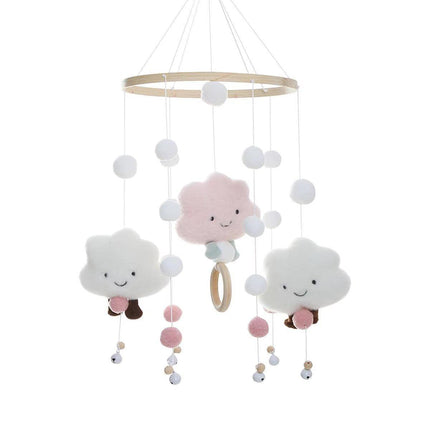 Felt Ball Cloud Mobile Hanging Bed Bell Wind Chime for Nursery or Room Decor
