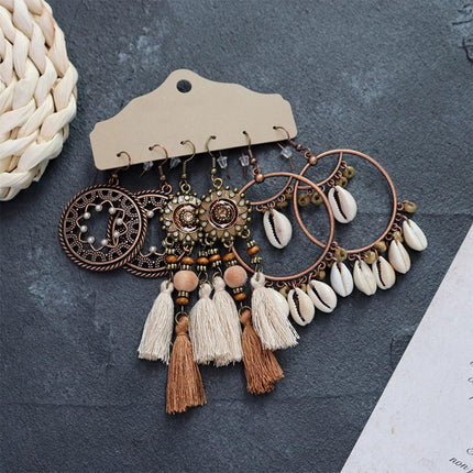 3Set Pairs Bohemian Style Earrings Retro Ethnic Fashionable Romantic Su Earrings