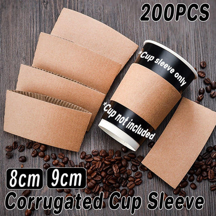 200X Coffee Cup Sleeves Kraft Paper Disposable Corrugated For Hot Or Cold 8/9CM