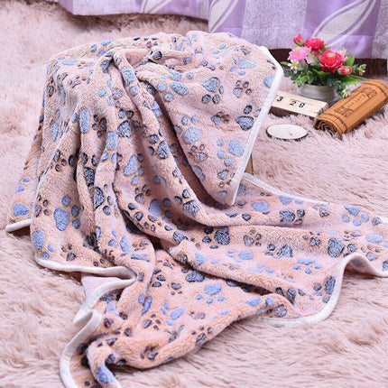 Medium Size Pet Mat Paw Print Cat Dog Puppy Fleece Soft Pet Blanket Bed Cushion - Aimall