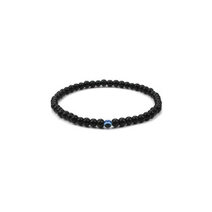 Turkish Greek Evil Eye Bracelet 6mm Elastic Cord Black Bead Handmade Unisex - Aimall