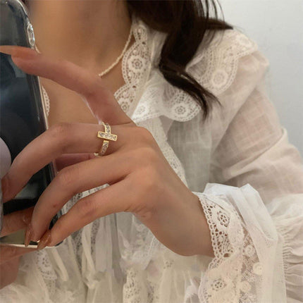 Micro-Inlaid Zirconium T-Shaped Ring