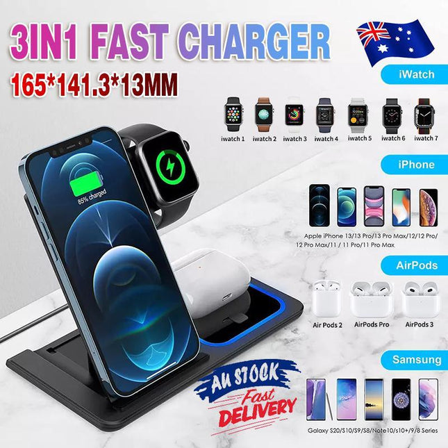 3 in 1 15W Wireless Charger Dock Qi Fast Charging For iPhone Apple Watch - Aimall