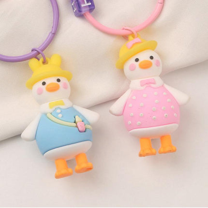 Cartoon Little 3D Duck Keychain Cute Key Chain Car Bag Key Ring Couple Pendant - Aimall