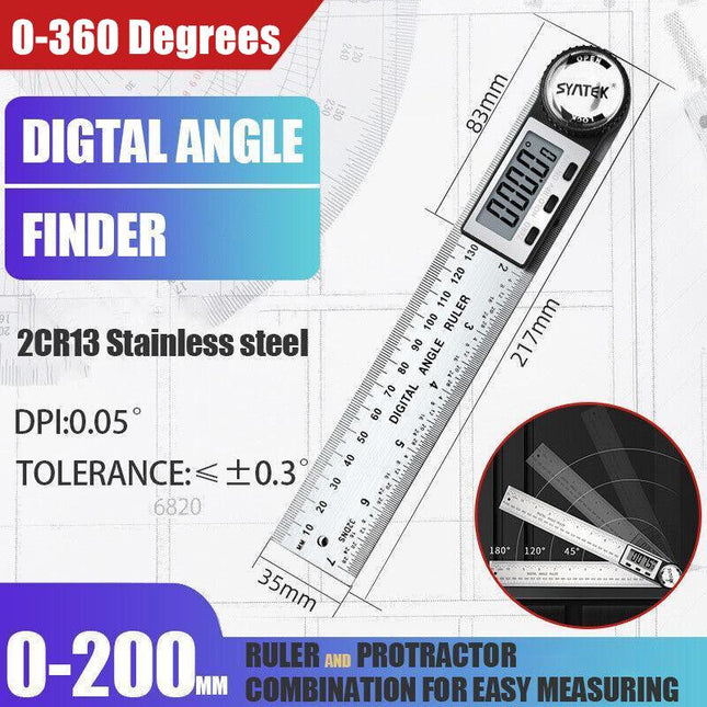 200Mm Digital Angle Finder Ruler Protractor Measure Meter Stainless Steel 0-360° - Aimall